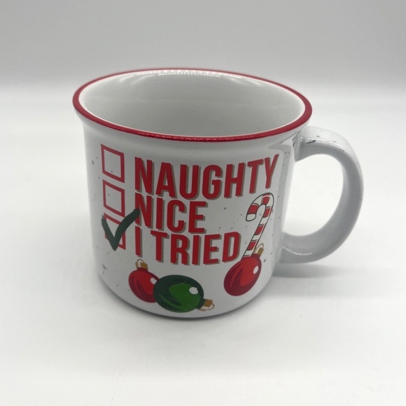 Spoontiques Naughty, Nice, I Tried Christmas Funny Ceramic Coffee Tea Mug - Picture 1 of 5